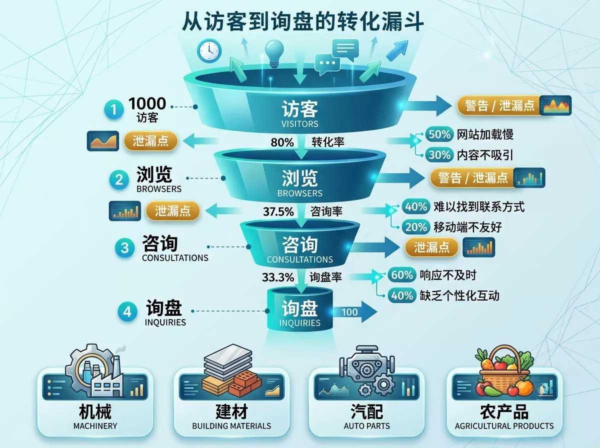 B2B网站从访客到询盘的转化漏斗与四大行业案例拆解图.webp